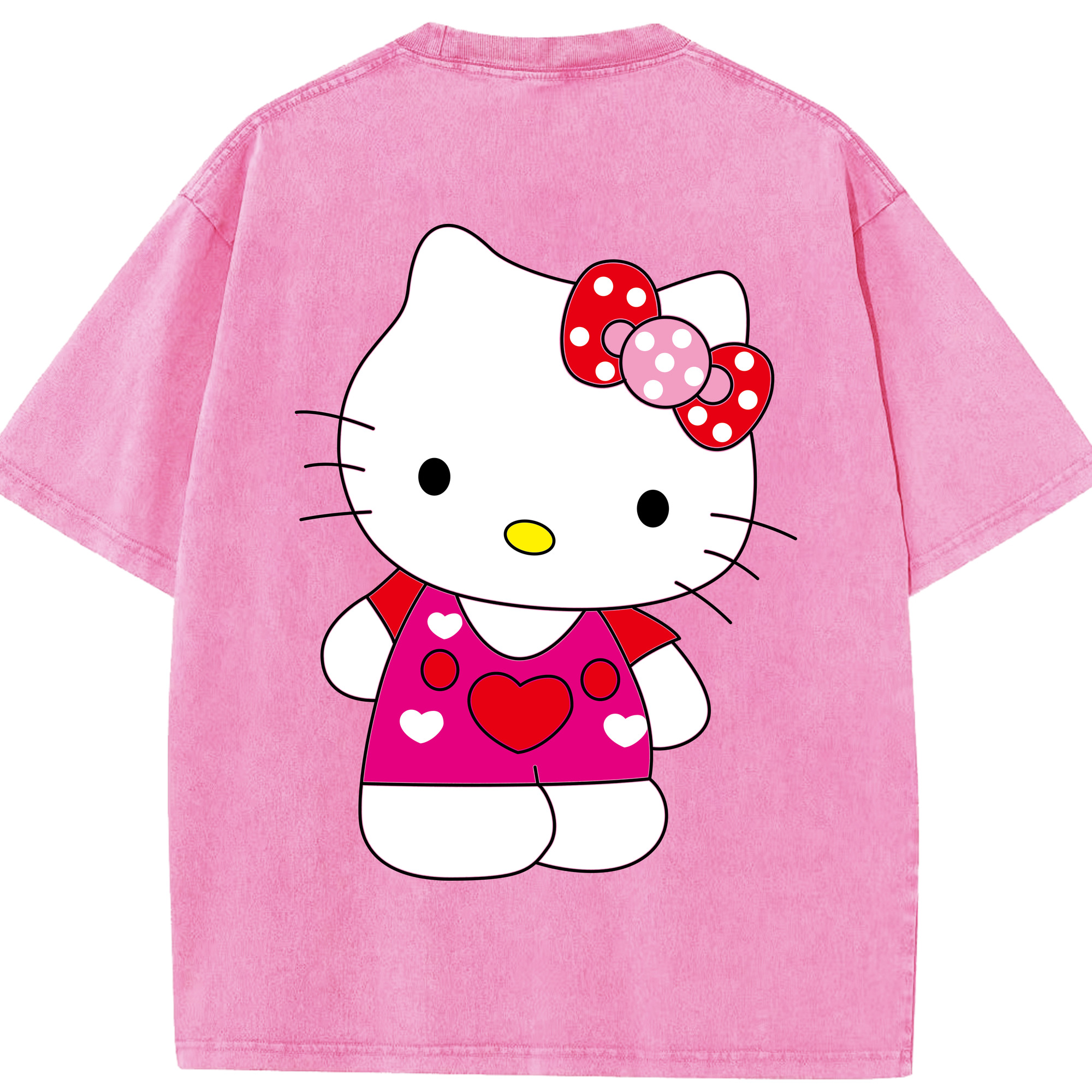 （画像用） Hello Kitty ハローキティ 綿100% ヴィンテージ風 半袖Tシャツ（背面プリント）